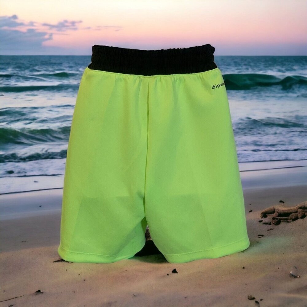 Russell Boys Lime Green Black Knit Shorts Size M8 Drawstring Waist